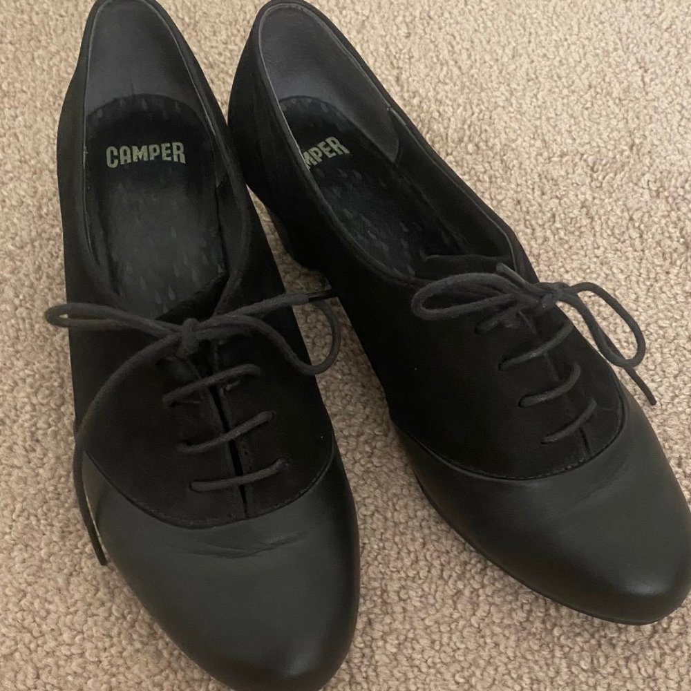 Camper Shoes - Black Lace-Up Oxford style, Low Heel, Women's EU 39 / US 9